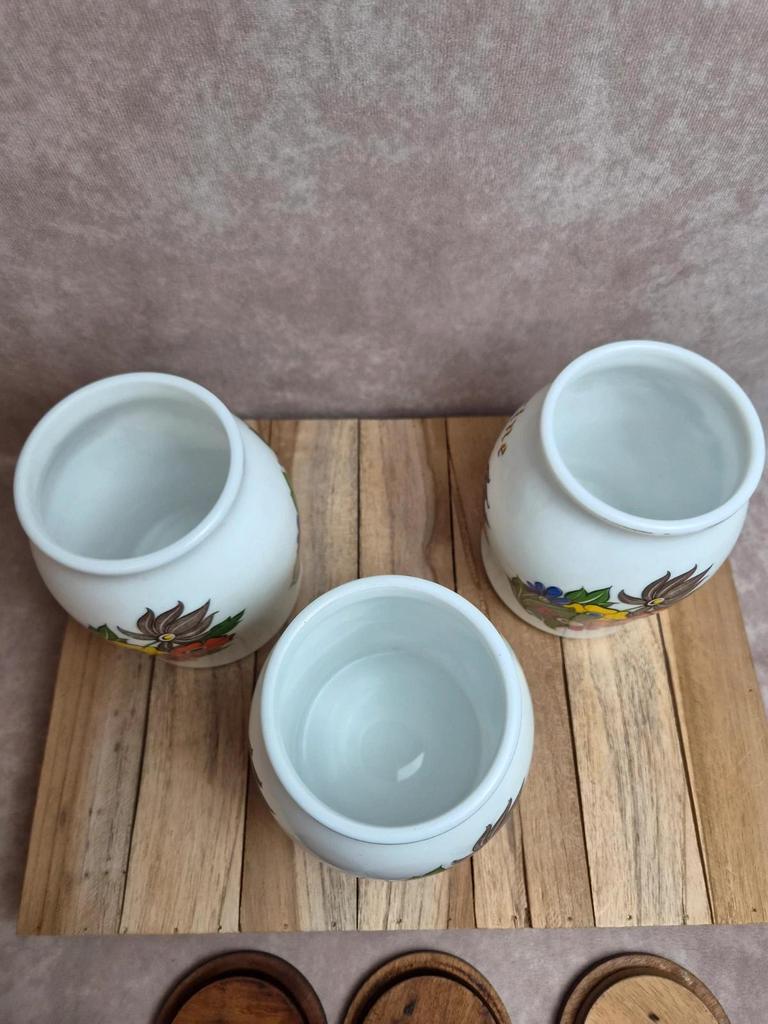Lot de 3 pots à provisions vintage Brf – Café, Farine et Sucre – verre opalin