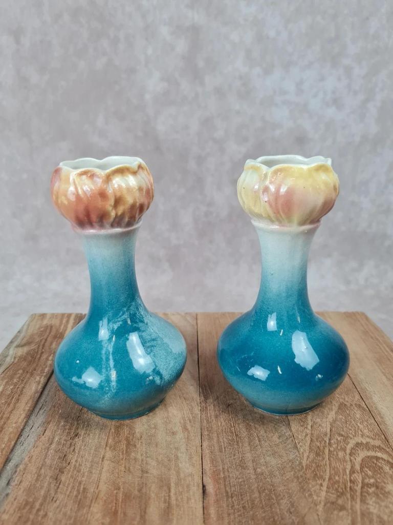 🌸 Paire de petits vases soliflores anciens numérotés 396 🌸