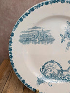 Assiette à dessert terre de fer Clairefontaine Buffon bleu décor paysage ancien
