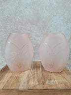🌸 Paire de vases Bergère de France – verre dépoli rose poudré 🌸