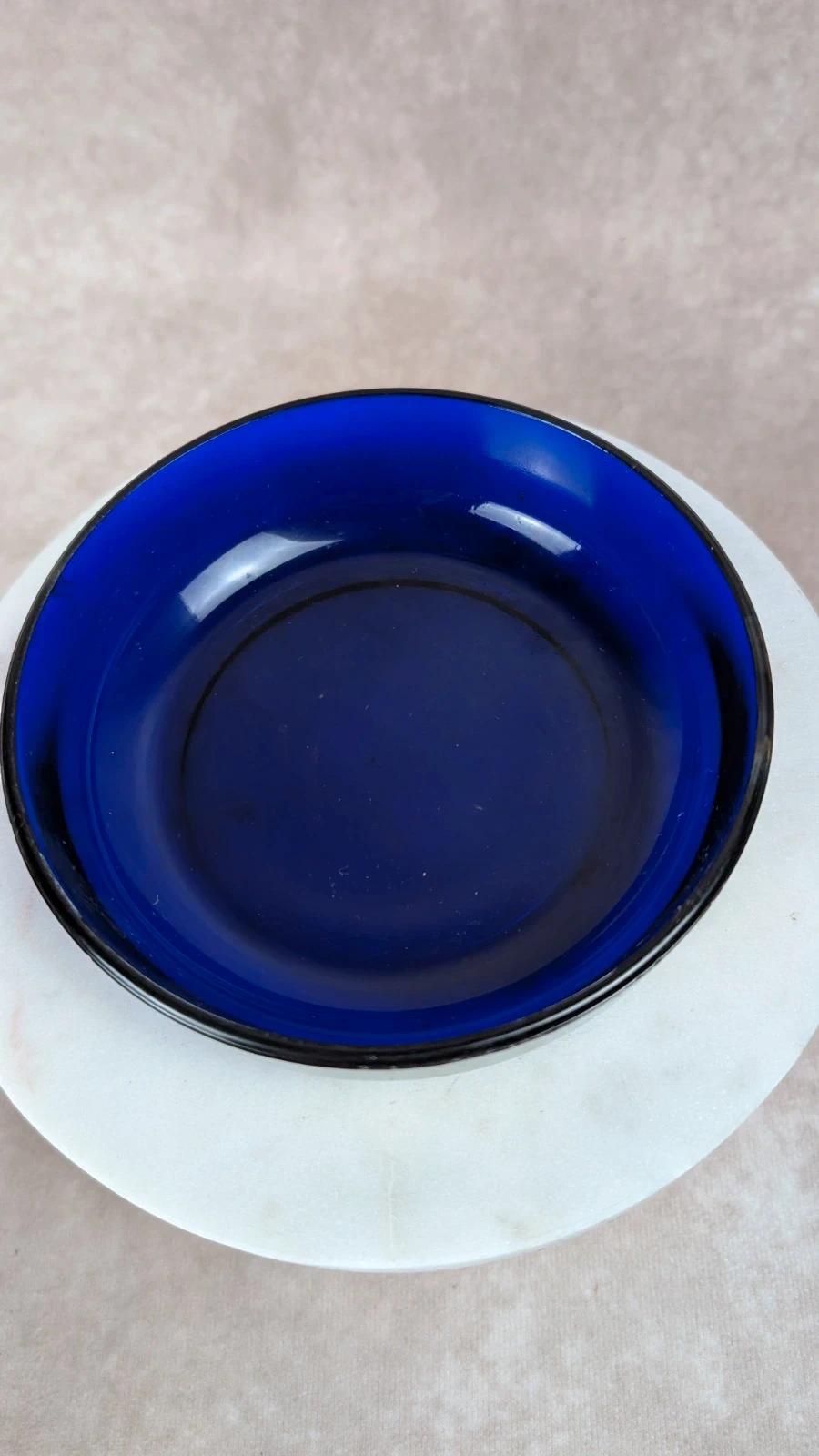 Coupelle vintage en verre bleu cobalt et métal argenté