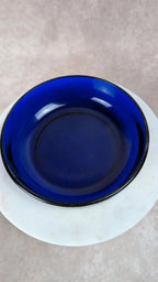 Coupelle vintage en verre bleu cobalt et métal argenté