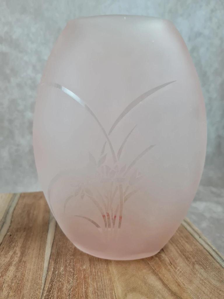 🌸 Paire de vases Bergère de France – verre dépoli rose poudré 🌸