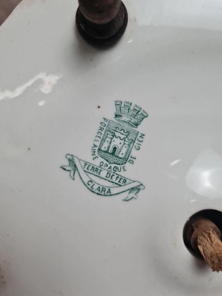 Huilier vinaigrier ancien Gien Clara terre de fer présentoir flacons verre Xixe 🏺