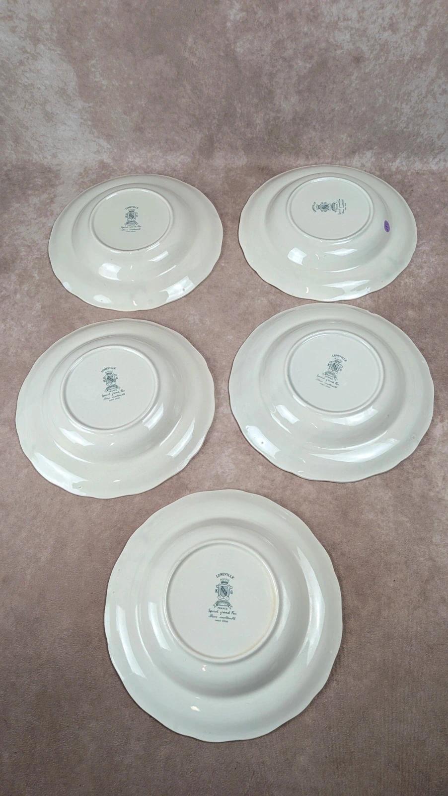Lot de 5 assiettes creuses Lunéville décor bleu traditionnel