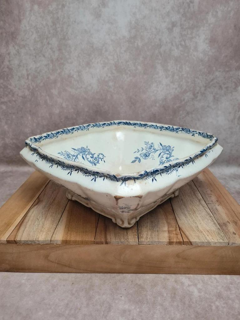 Saladier carré ancien Terre de Fer Clairefontaine Lg – Xixe – décor bleu 💙