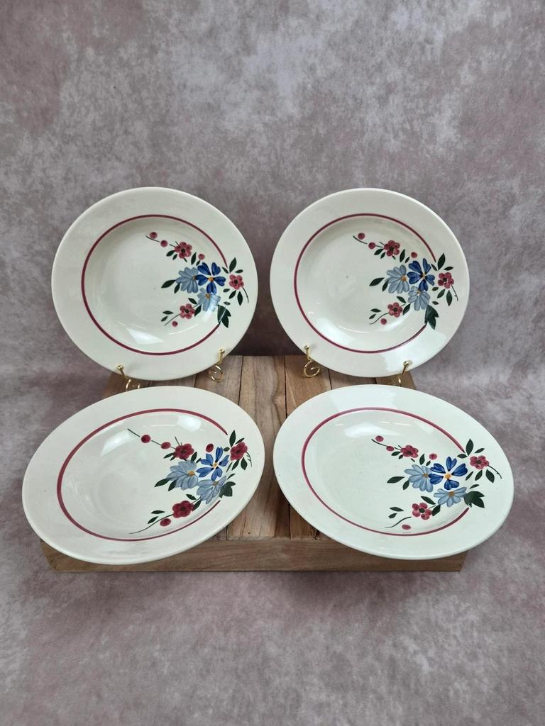 Lot de 4 assiettes creuses vintage Sarreguemines modèle Champfleury