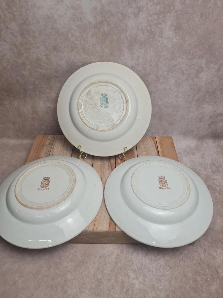 Lot 3 assiettes creuses Terre de fer Saint-amand modèle Chinois dépareillées