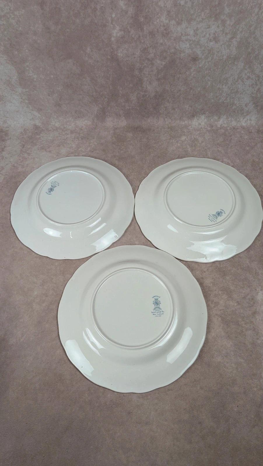 Lot de 3 assiettes plates Lunéville décor bleu traditionnel
