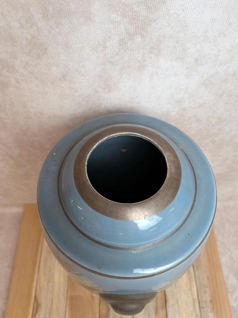 Vase Art Déco Maurice Pinon Tours céramique bleue décor stylisé