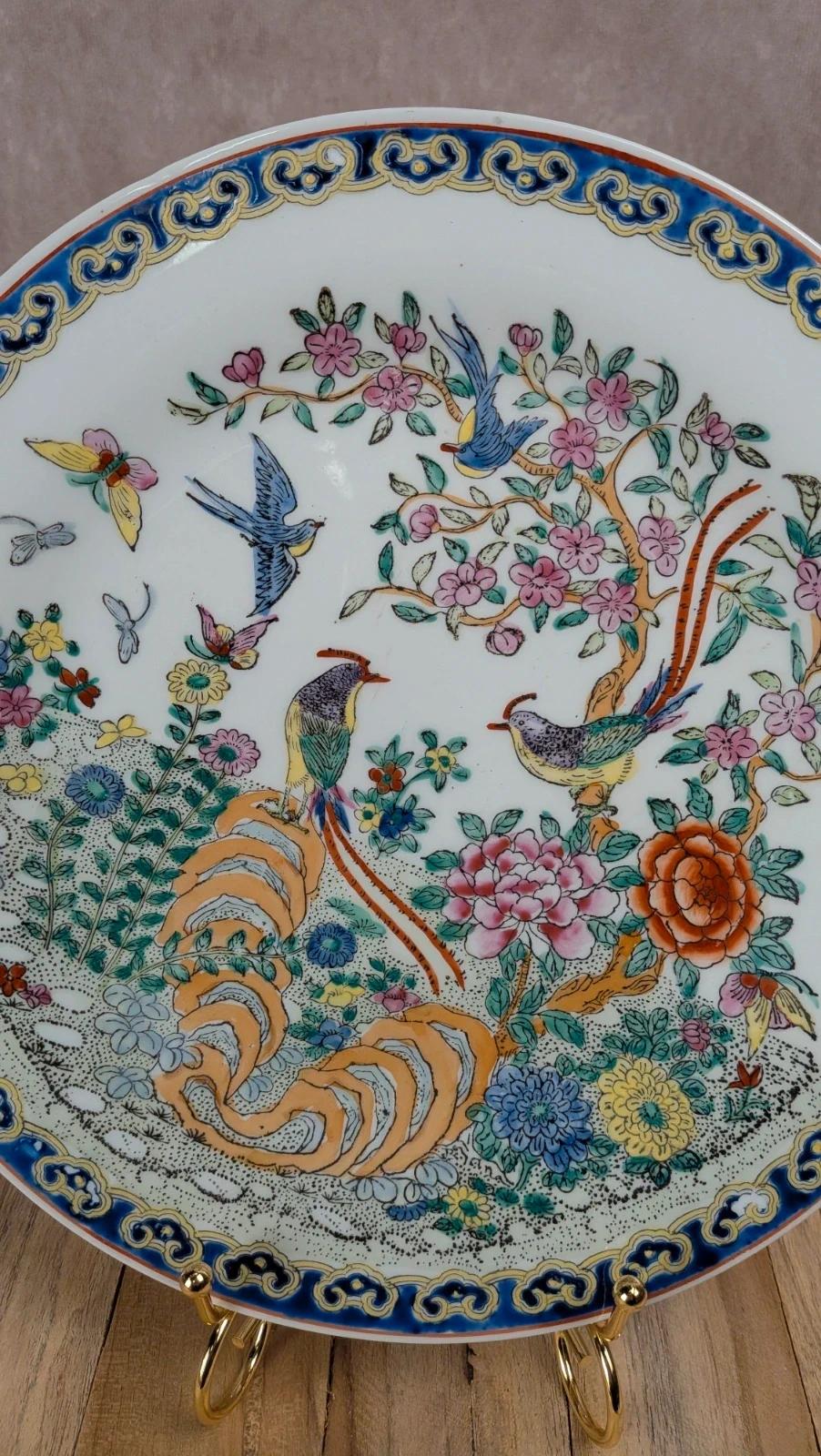 Assiette décorative chinoise oiseaux & fleurs