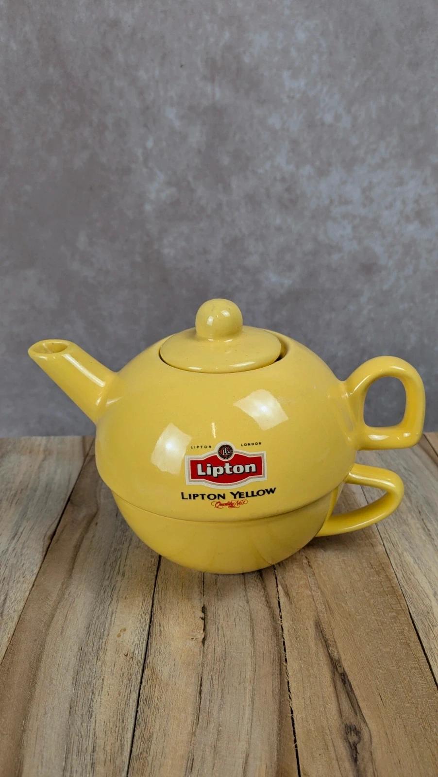 Ensemble Lipton vintage théière tasse empilable jaune