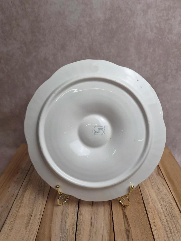 Assiette à huîtres / coquillages Sarreguemines – Faïence blanche vintage