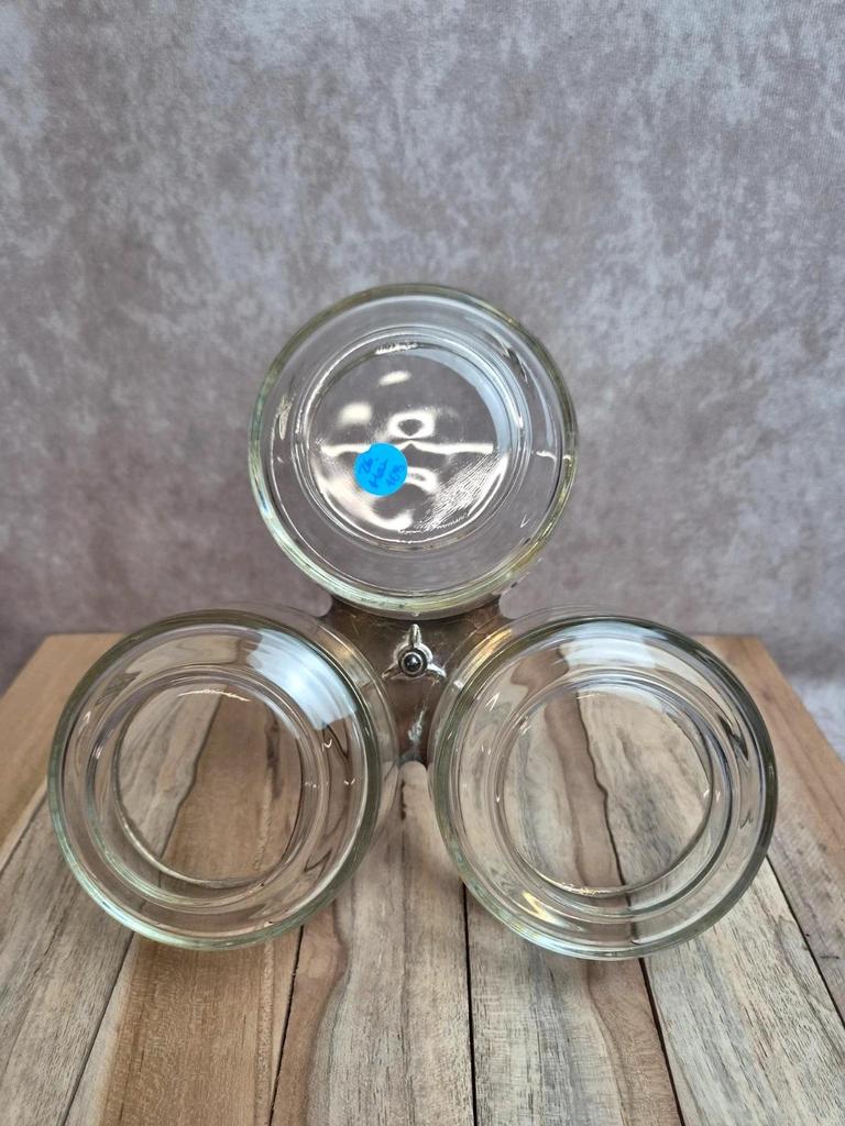 Serviteur apéritif vintage en métal argenté et verre Bormioli Rocco Italie