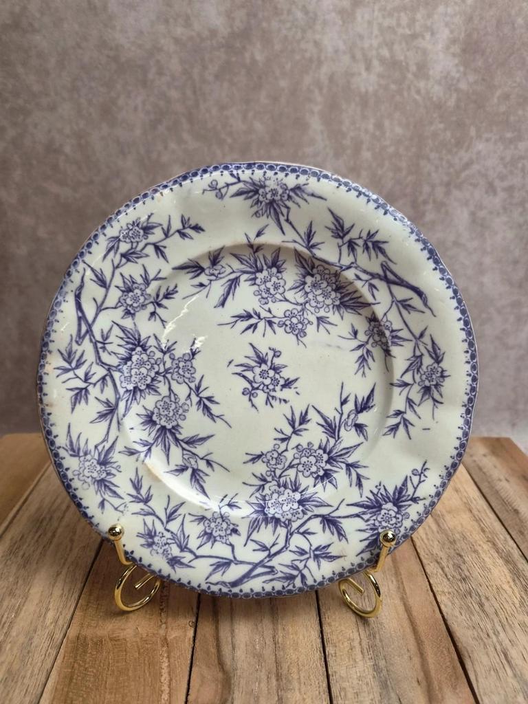Assiette à dessert ancienne Grigny Rhône Tm & Cie – décor japonisant violet – fin Xixe