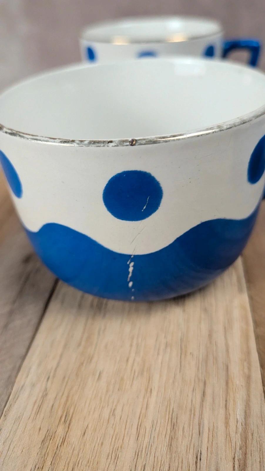 Lot de 6 tasses & soucoupes Sarreguemines – Art déco bleu