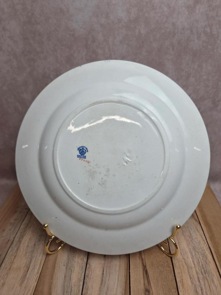 Assiette ancienne anglaise Crescent Ware Empire England décor bleu guirlandes