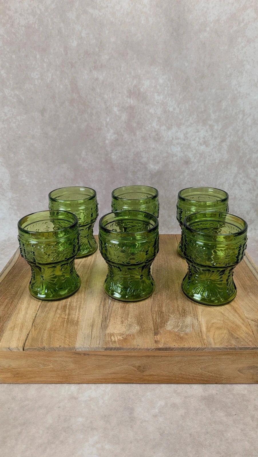 Service à orangeade/citronnade vintage carafe 6 verres verts Italie