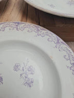 Lot 5 assiettes creuses Terre de Fer Creil & Montereau Service Louis Xv lilas rare