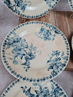 Lot de 6 assiettes plates anciennes – Vieillard & Cie Bordeaux, modèle Clématite 💙 Terre de Fer