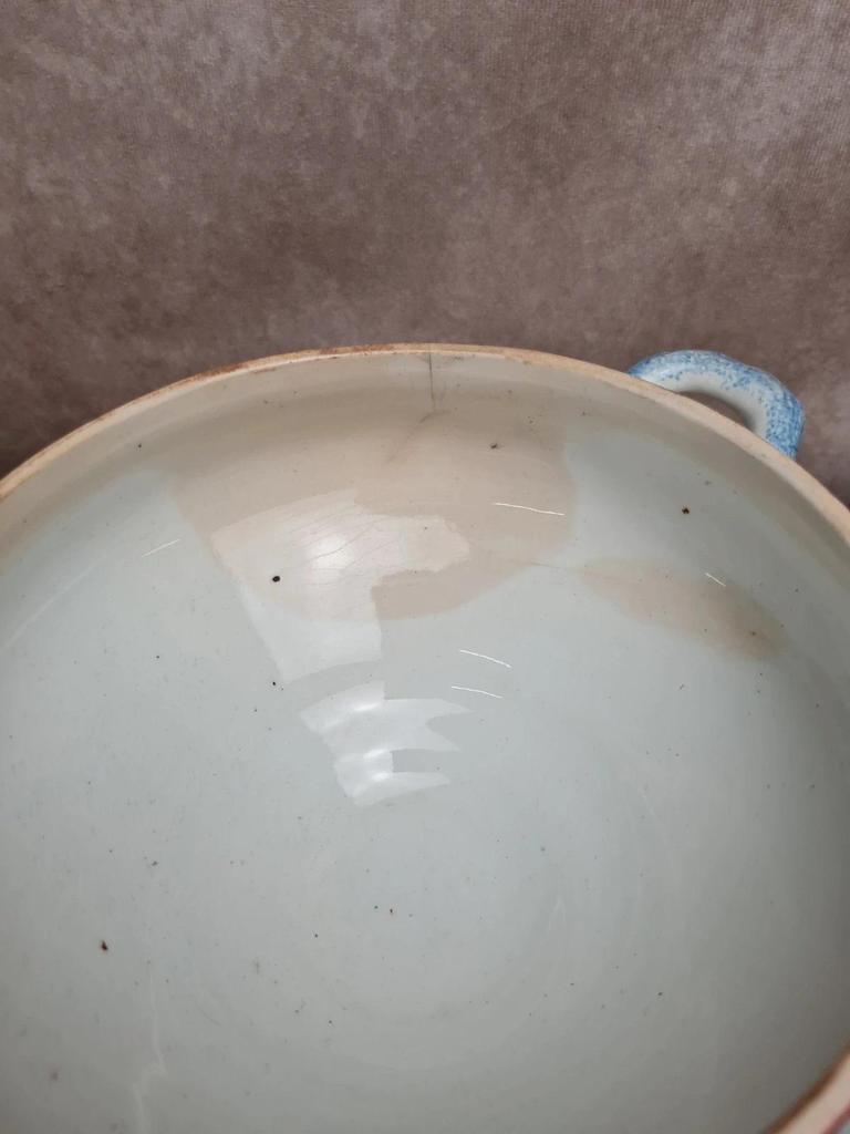 Soupière ancienne Gien décor chardons bleu moucheté terre de fer 🍲🌿