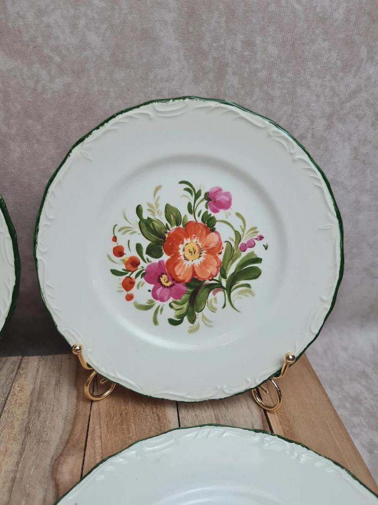 Lot de 5 assiettes à dessert vintage Pagnossin – décor floral 🌸 liseré vert