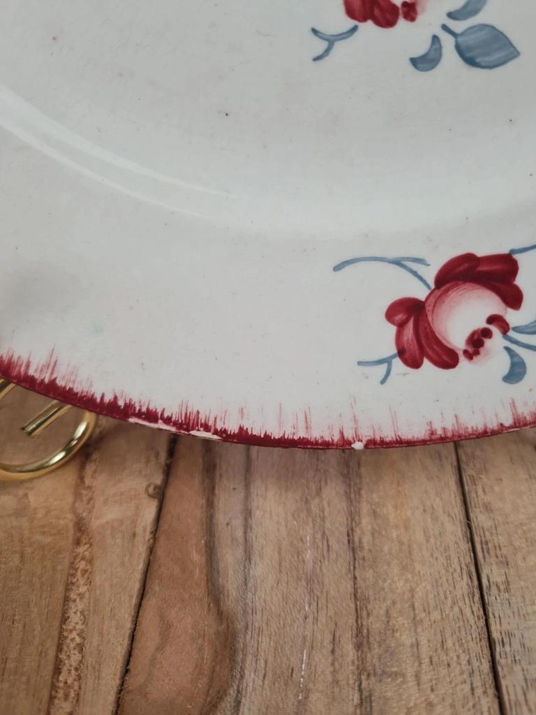 Assiette ancienne K&g Lunéville décor floral rouge – faïence française 🌹