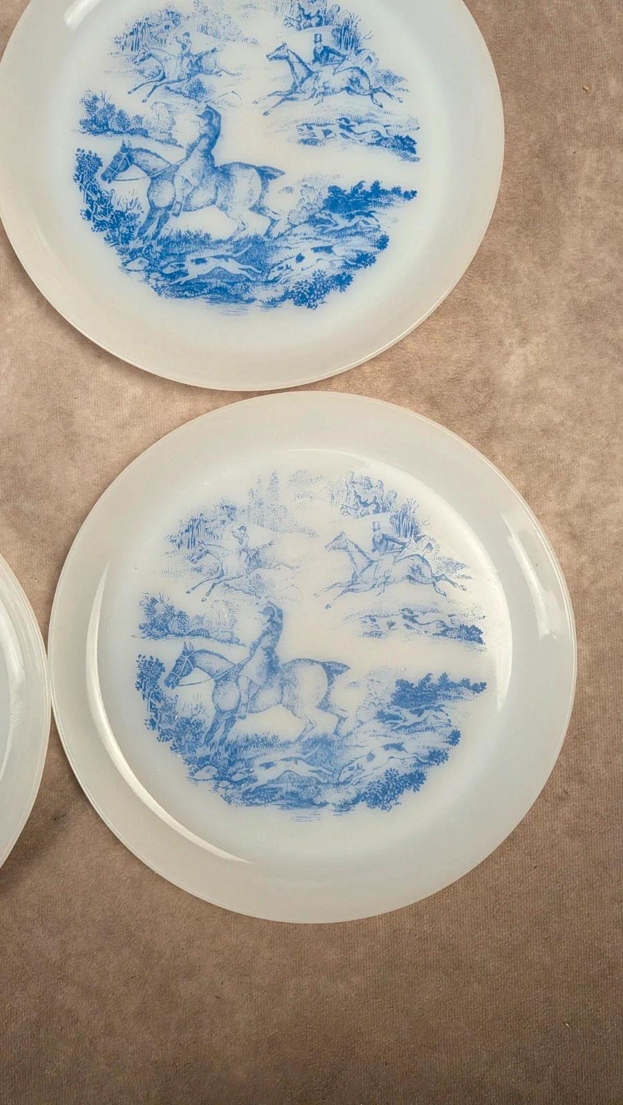 Lot de 6 assiettes Arcopal motif Chasse à courre