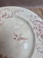 Plat sur pied ancien décor oiseaux – attribué Jules Vieillard Bordeaux – terre de fer ivoire