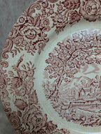 Lot de 2 assiettes style anglaises Lunéville terre de fer rouge décor champêtre