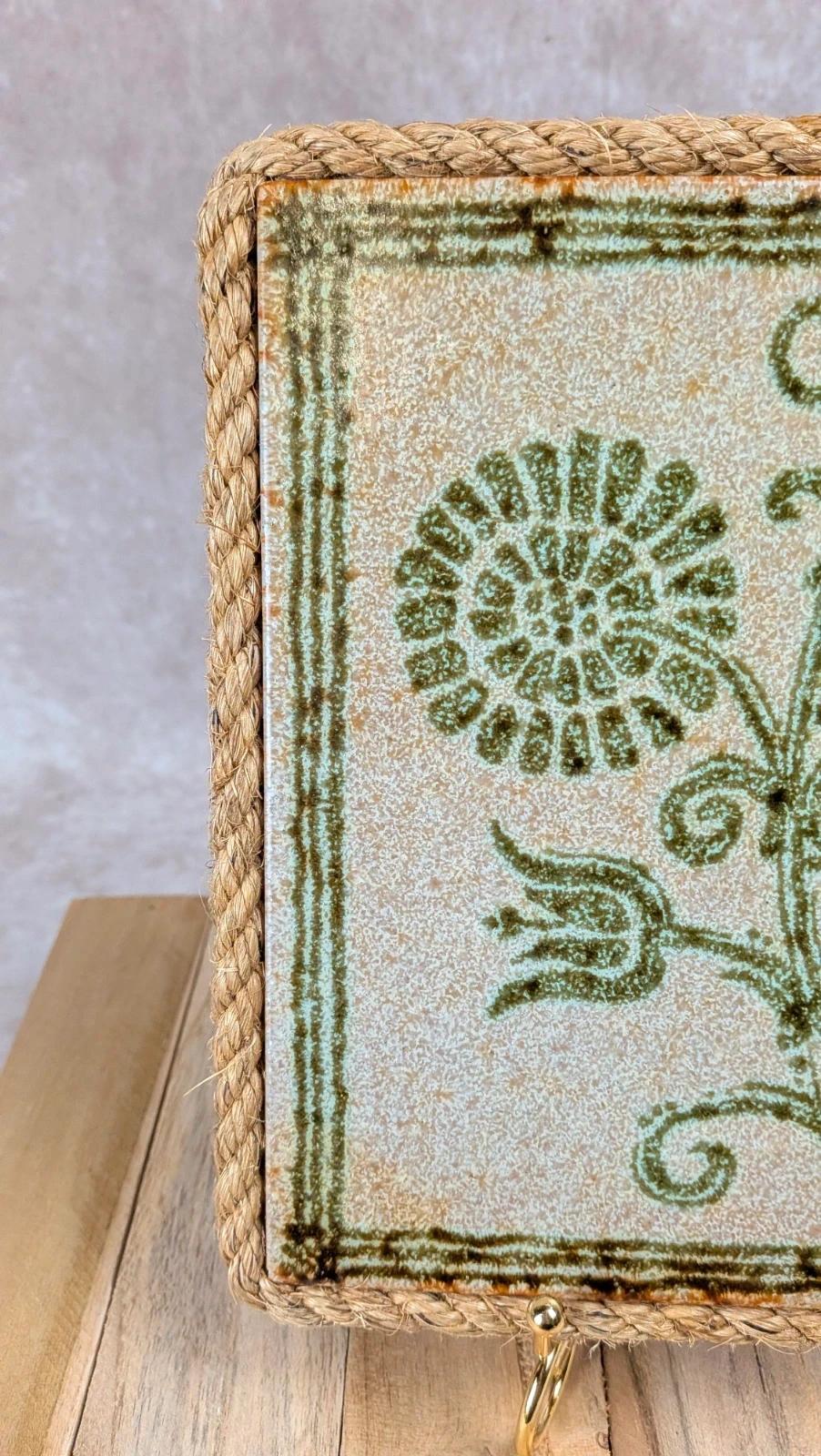 Dessous de plat vintage en carreau céramique et corde