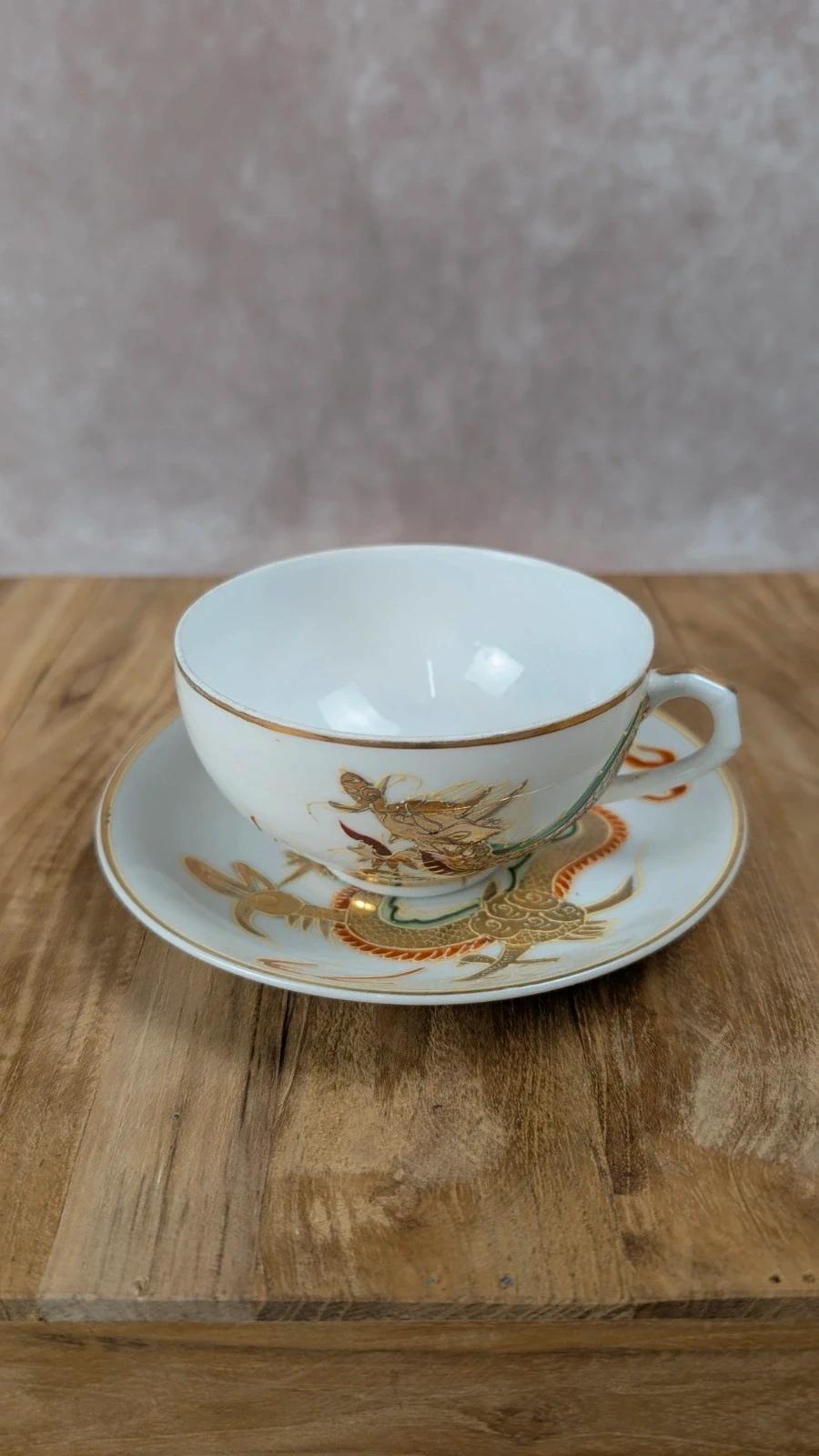Tasse & soucoupe vintage – motif dragon & lithophanie