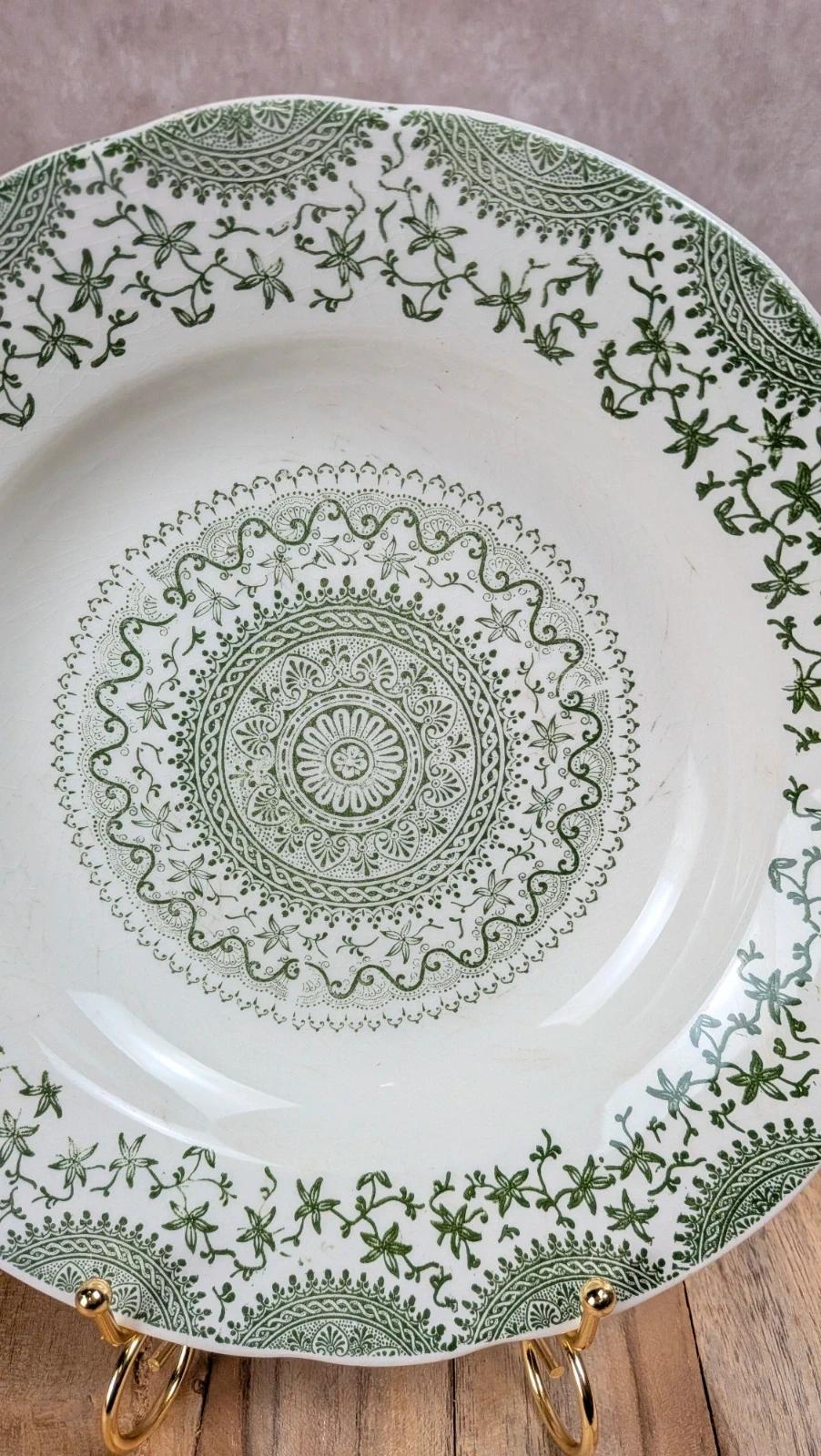 Assiette creuse vintage Fine Ware décor vert romantique