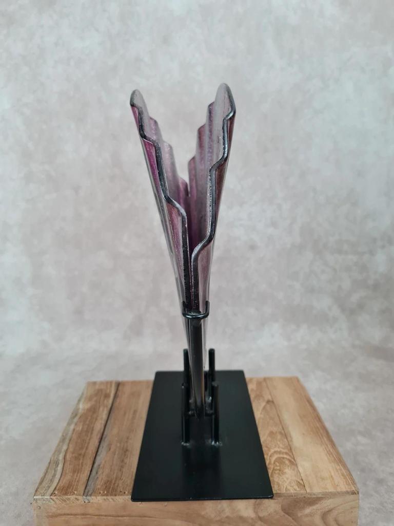 Vase décoratif en verre peint Acapulco 🌸 art verrier sur socle métal