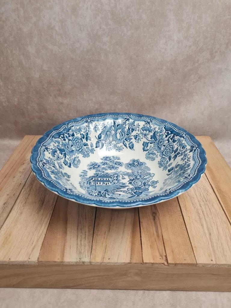 Saladier vintage Myott Meakin toile de Jouy bleu – faïence anglaise – décor champêtre