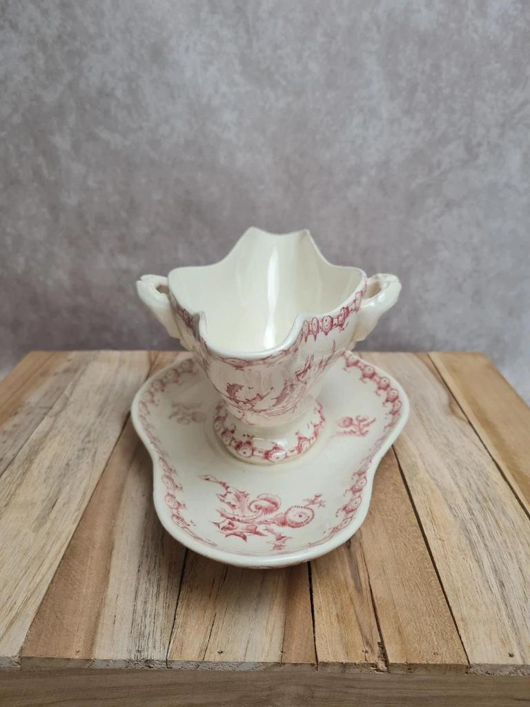 Grande saucière ancienne Terre de fer Gien modèle Chardon rouge