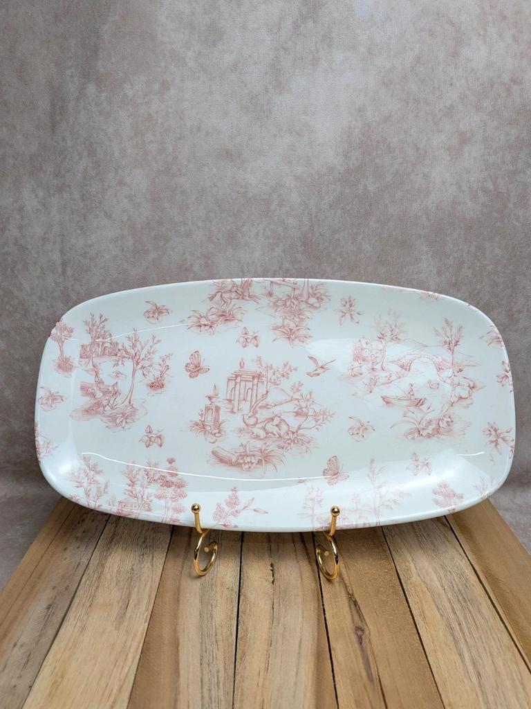 Plat rectangulaire Churchill décor toile de Jouy rouge –