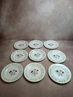 Lot de 9 assiettes plates en terre de fer Digoin Sarreguemines – Modèle Poupette – Vintage