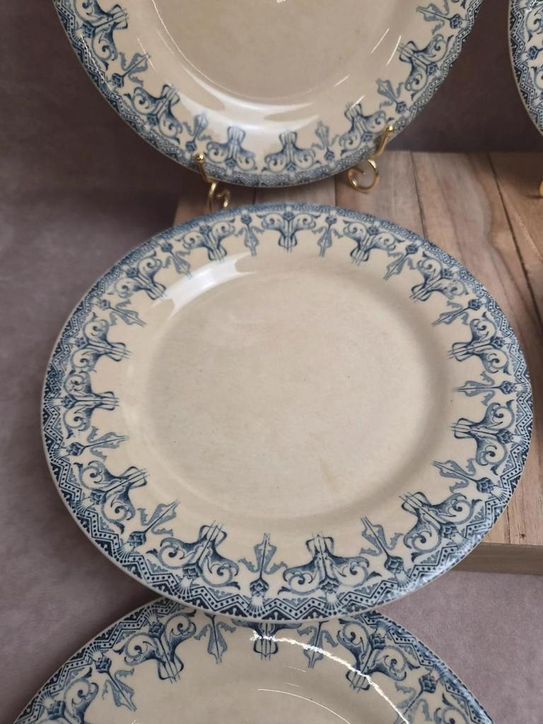 Lot de 6 assiettes plates anciennes Gien – Terre de Fer – modèle Bengale