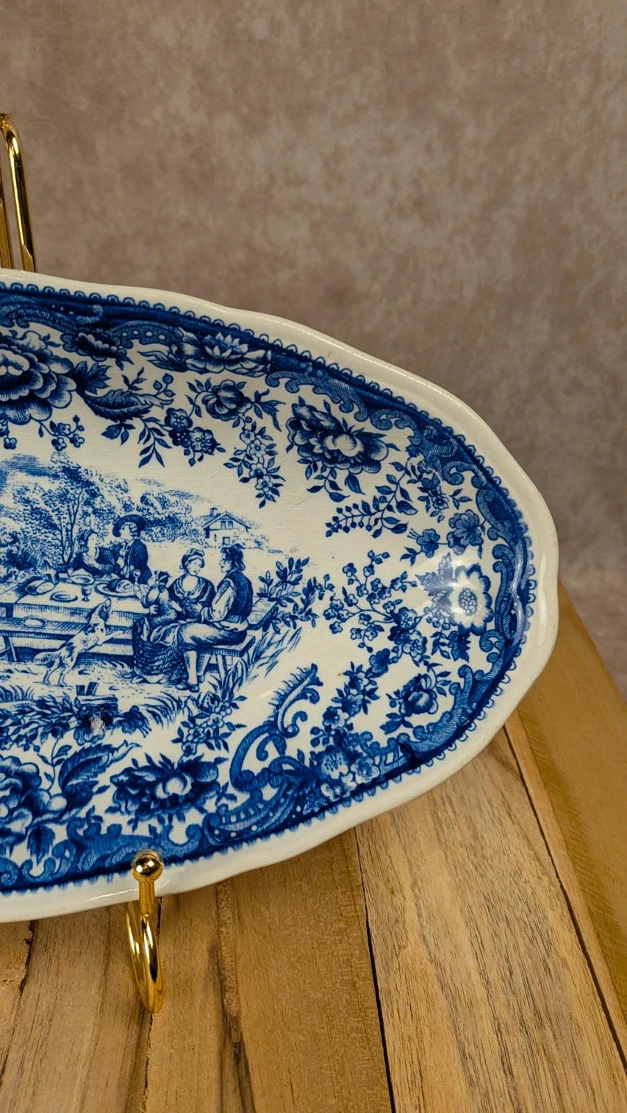 Petit plat ovale Lunéville – Toile de Jouy bleue