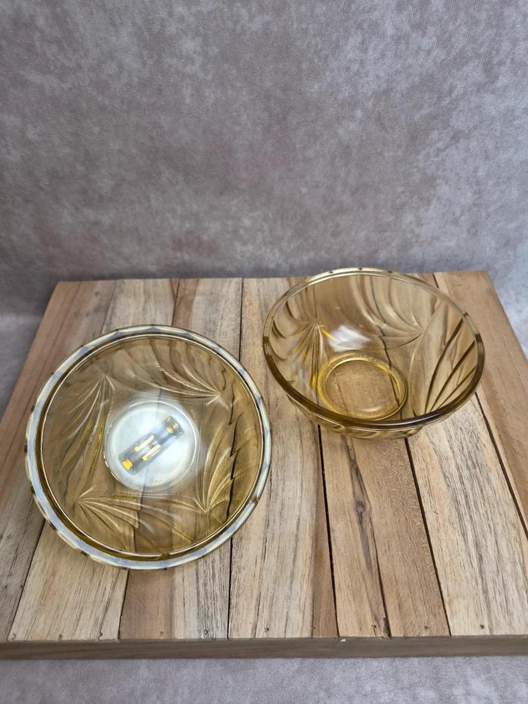 Bonbonnière vintage en verre ambré Made in France
