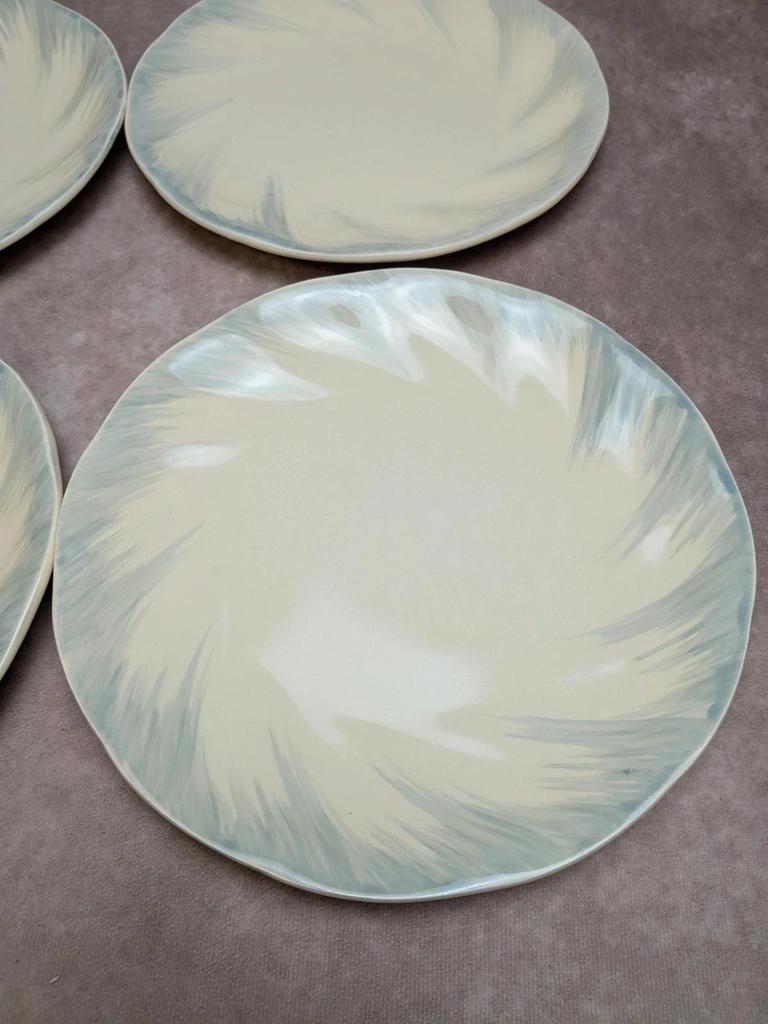 6 assiettes plates Terre de fer Salins décor bleu nuagé