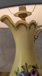 Lampe ancienne en porcelaine de Limoges Lucien Michelaud – décor main signé J. François
