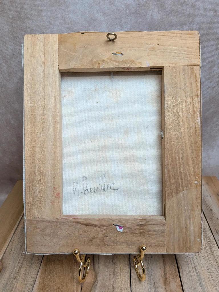 Tableau peinture au couteau signé M Hevillez scène élégante romantique relief