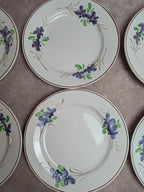 Lot de 9 assiettes anciennes en terre de fer – Opaque de Bordeaux – décor floral peint main