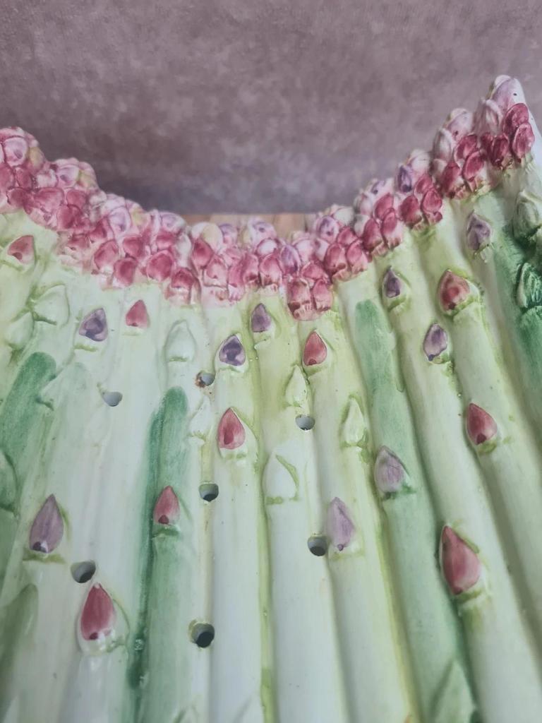 Plat à asperges barbotine ancien décor naturel 🌿🥀