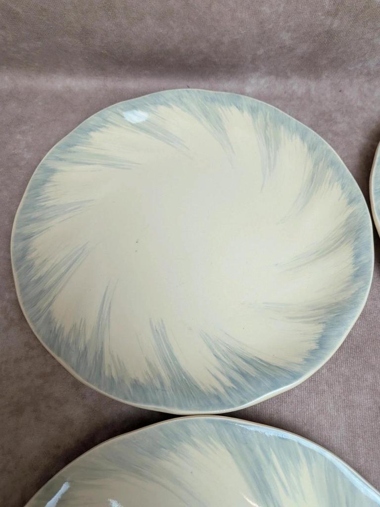 6 assiettes plates Terre de fer Salins décor bleu nuagé