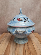 Soupière ancienne Gien décor chardons bleu moucheté terre de fer 🍲🌿