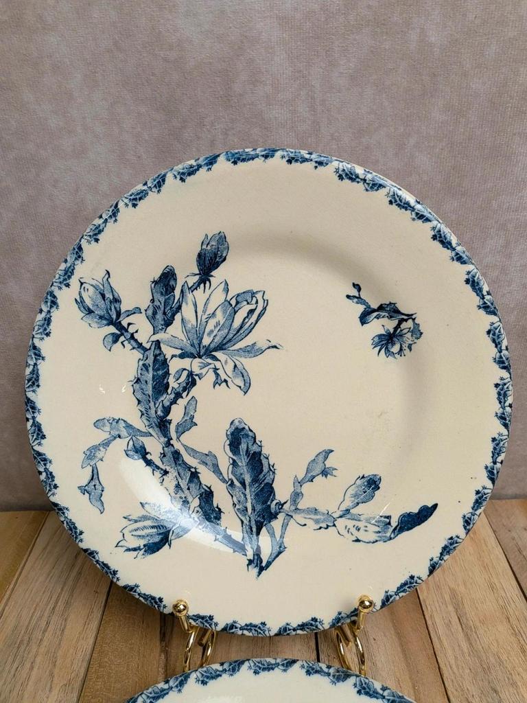 Lot de 2 assiettes anciennes Terre de Fer Gien – modèle Cactus