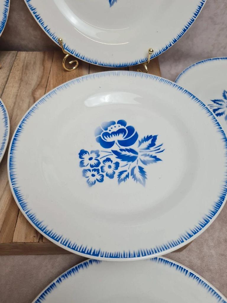 Lot de 10 assiettes plates vintage Digoin Sarreguemines modèle Simone Egp bleu 💙